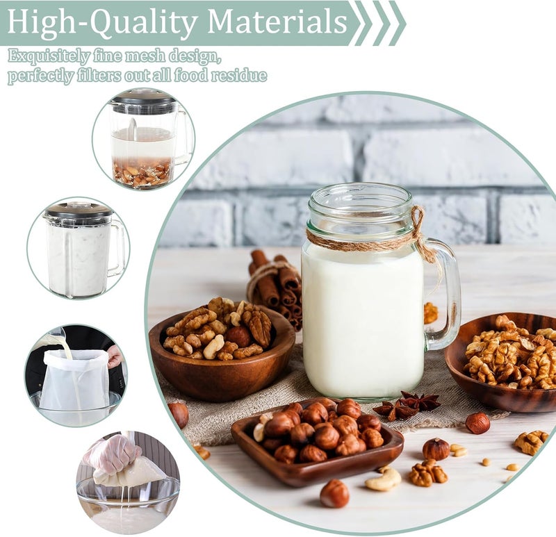 Ninsula 4PCS Nut Milk Bag, Food Grade Nylon Cheese Cloth Bag, Straining Reusable Fine Mesh Strainer for Tea, Yogurt, Juice, Cheese, Soup, Herbs, Vegetable Juice (8"x12"/14"x14"/10"x12"/12"x12") - Image 4